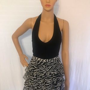 Black back-out halter top.